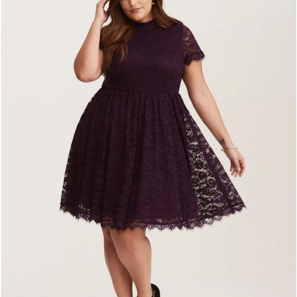 Purple torrid dress with lace shoulder detail. - Picture 1 of 6